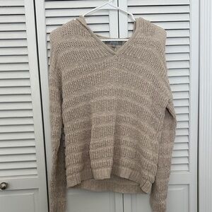 Cozy Tan Knit Sweater with Hood